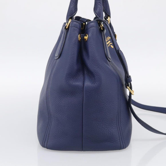 PRADA Hand Bag Leather 2way Blue Gold Auth ep17141V