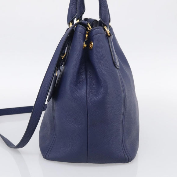 PRADA Hand Bag Leather 2way Blue Gold Auth ep17141V