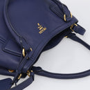 PRADA Hand Bag Leather 2way Blue Gold Auth ep17141V-6