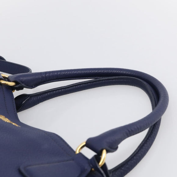 PRADA Hand Bag Leather 2way Blue Gold Auth ep17141V