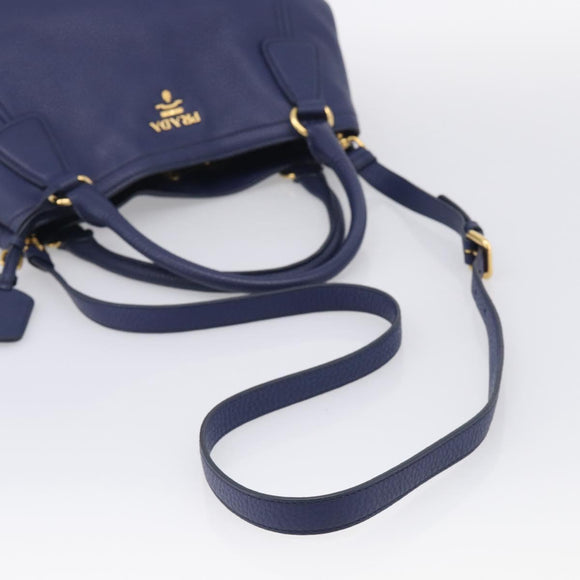 PRADA Hand Bag Leather 2way Blue Gold Auth ep17141V
