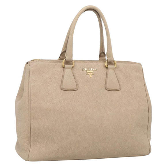 PRADA Hand Bag Leather Beige Gold Auth ep17142V