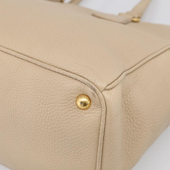 PRADA Hand Bag Leather Beige Gold Auth ep17142V