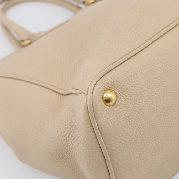 PRADA Hand Bag Leather Beige Gold Auth ep17142V