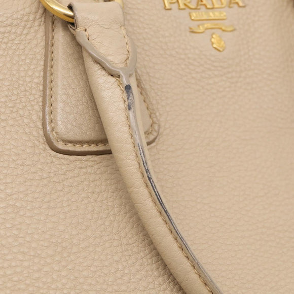 PRADA Hand Bag Leather Beige Gold Auth ep17142V