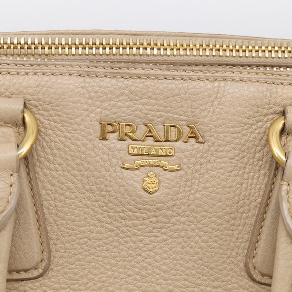 PRADA Hand Bag Leather Beige Gold Auth ep17142V