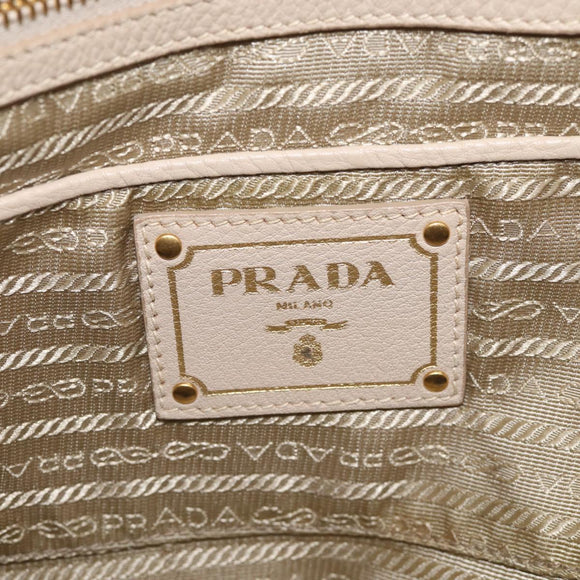 PRADA Hand Bag Leather Beige Gold Auth ep17142V