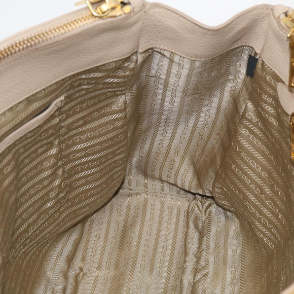 PRADA Hand Bag Leather Beige Gold Auth ep17142V