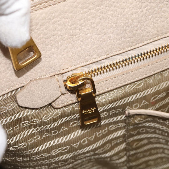 PRADA Hand Bag Leather Beige Gold Auth ep17142V