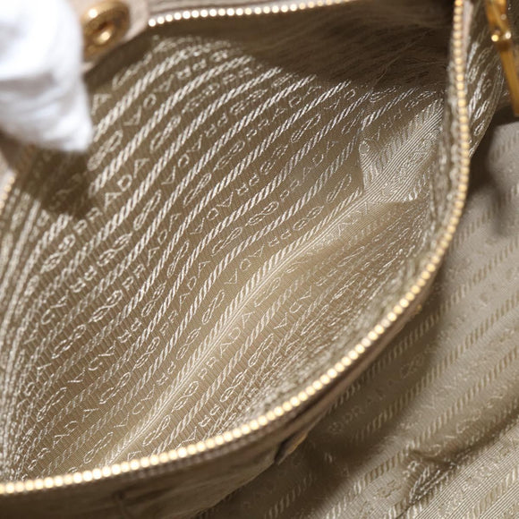 PRADA Hand Bag Leather Beige Gold Auth ep17142V