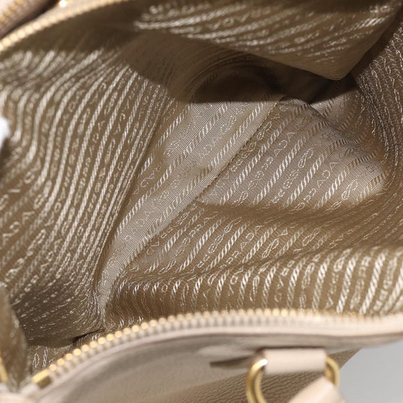 PRADA Hand Bag Leather Beige Gold Auth ep17142V