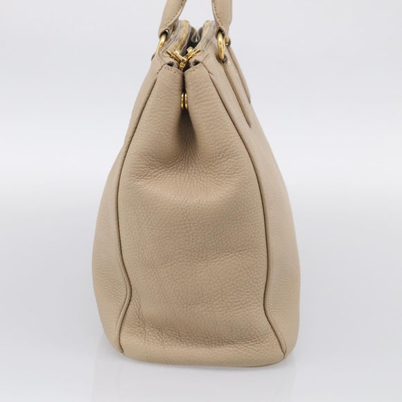PRADA Hand Bag Leather Beige Gold Auth ep17142V
