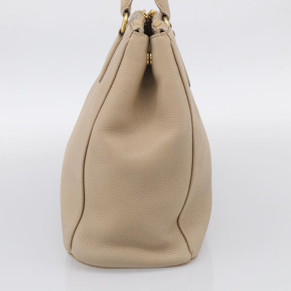 PRADA Hand Bag Leather Beige Gold Auth ep17142V