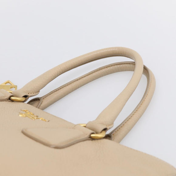 PRADA Hand Bag Leather Beige Gold Auth ep17142V