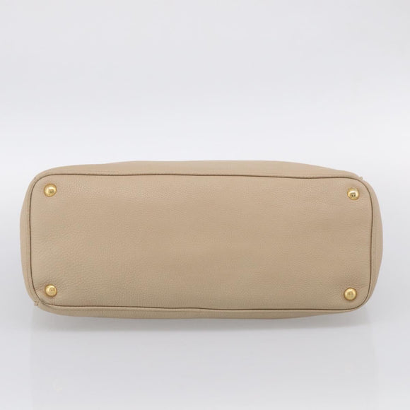 PRADA Hand Bag Leather Beige Gold Auth ep17142V