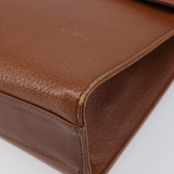 Burberrys Hand Bag Leather Brown Gold Auth ep17148