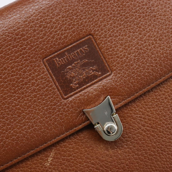 Burberrys Hand Bag Leather Brown Gold Auth ep17148