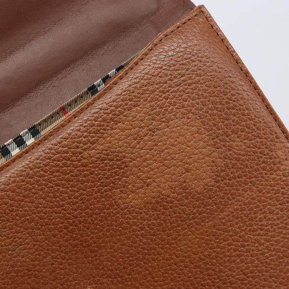 Burberrys Hand Bag Leather Brown Gold Auth ep17148