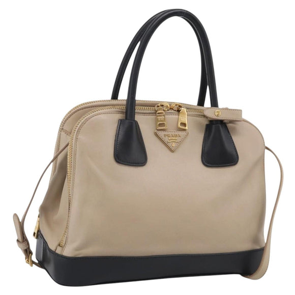 PRADA Hand Bag Leather 2way Beige Gold Auth ep17149V