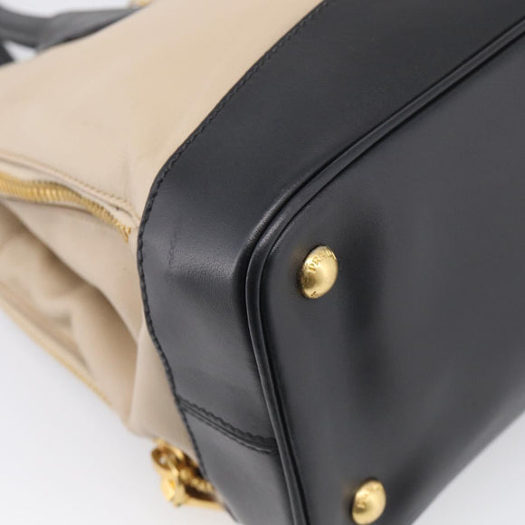 PRADA Hand Bag Leather 2way Beige Gold Auth ep17149V
