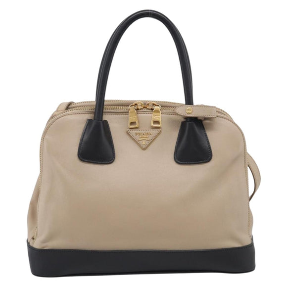 PRADA Hand Bag Leather 2way Beige Gold Auth ep17149V