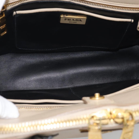 PRADA Hand Bag Leather 2way Beige Gold Auth ep17149V