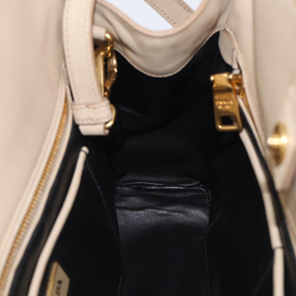 PRADA Hand Bag Leather 2way Beige Gold Auth ep17149V