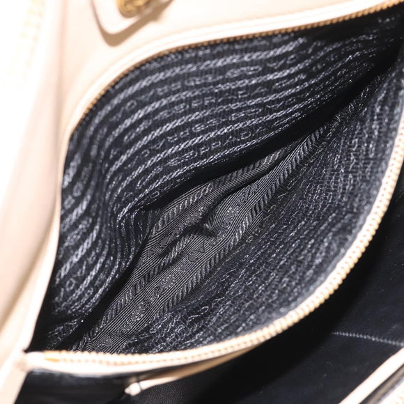 PRADA Hand Bag Leather 2way Beige Gold Auth ep17149V