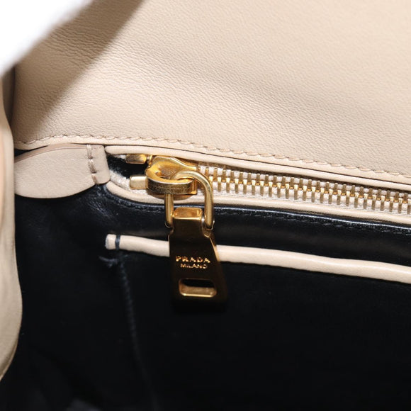 PRADA Hand Bag Leather 2way Beige Gold Auth ep17149V