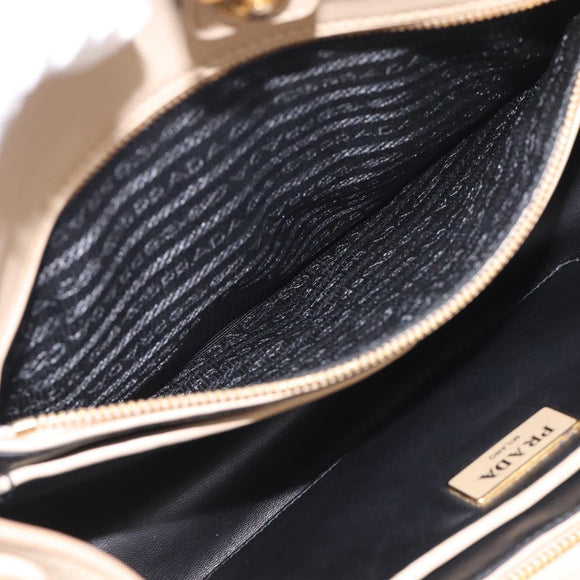 PRADA Hand Bag Leather 2way Beige Gold Auth ep17149V