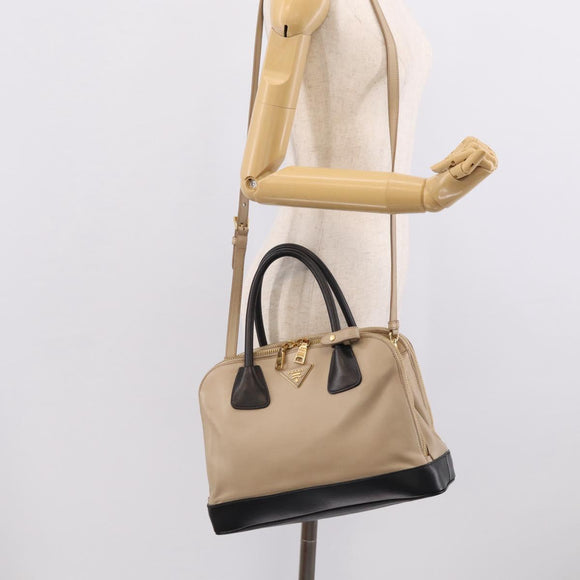 PRADA Hand Bag Leather 2way Beige Gold Auth ep17149V