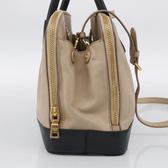PRADA Hand Bag Leather 2way Beige Gold Auth ep17149V