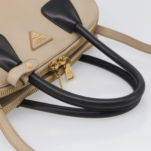 PRADA Hand Bag Leather 2way Beige Gold Auth ep17149V