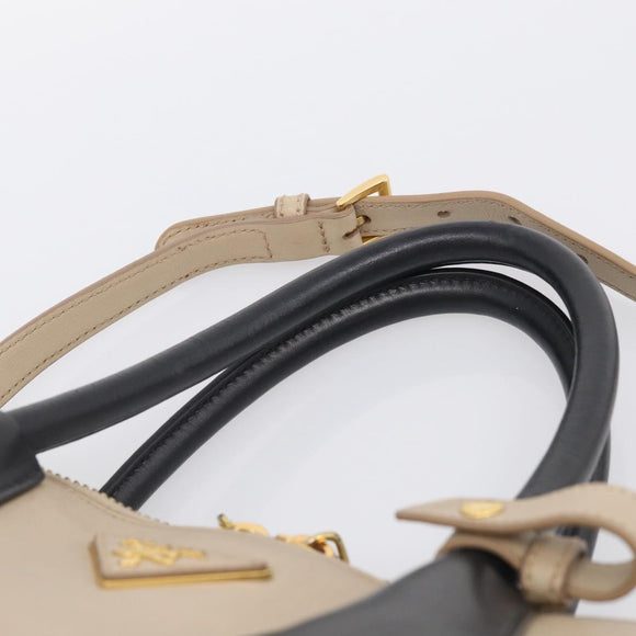 PRADA Hand Bag Leather 2way Beige Gold Auth ep17149V