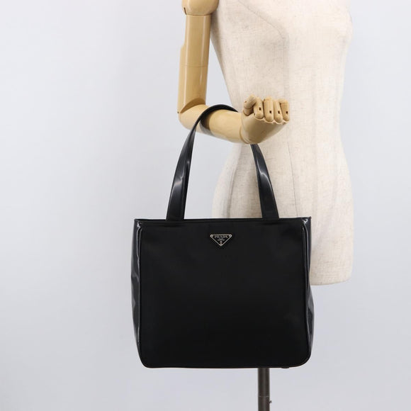 PRADA Tote Bag Nylon Black Silver Auth ep17150
