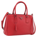 PRADA Hand Bag Safiano Leather 2way Red Silver Auth ep17151V-1