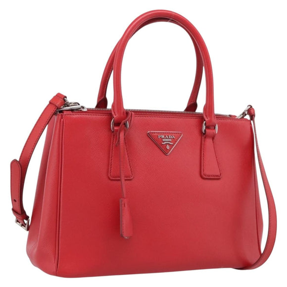 PRADA Hand Bag Safiano Leather 2way Red Silver Auth ep17151V