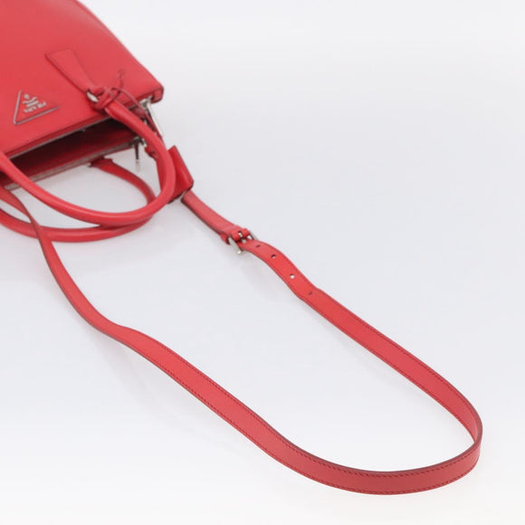 PRADA Hand Bag Safiano Leather 2way Red Silver Auth ep17151V