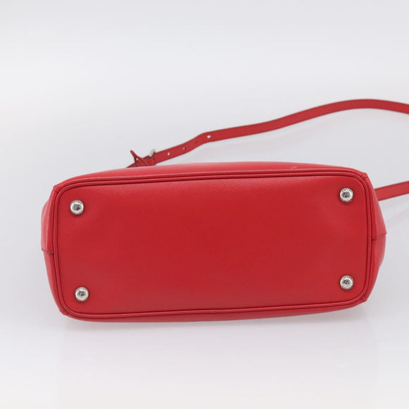 PRADA Hand Bag Safiano Leather 2way Red Silver Auth ep17151V