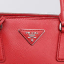 PRADA Hand Bag Safiano Leather 2way Red Silver Auth ep17151V-18