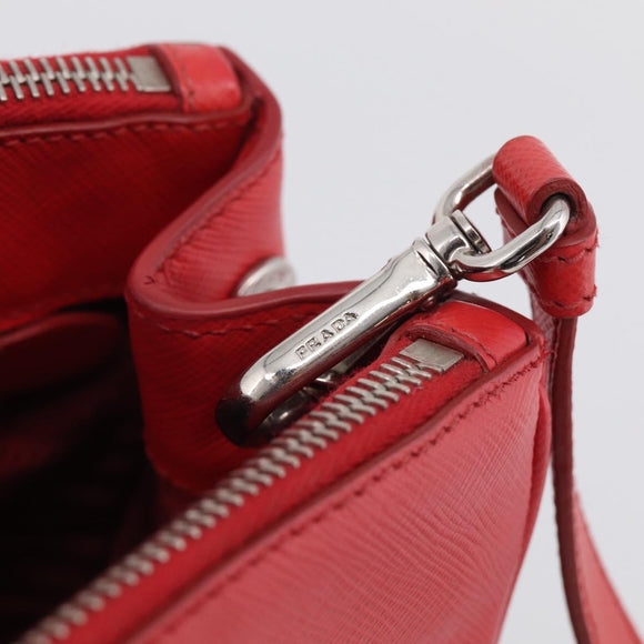 PRADA Hand Bag Safiano Leather 2way Red Silver Auth ep17151V