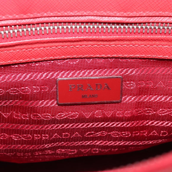 PRADA Hand Bag Safiano Leather 2way Red Silver Auth ep17151V