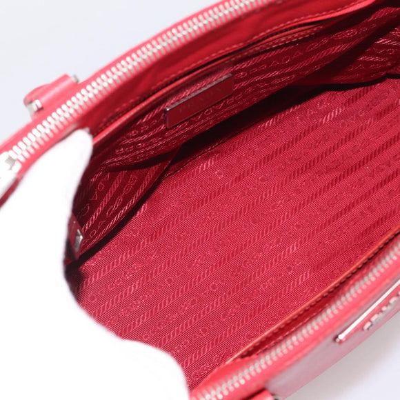 PRADA Hand Bag Safiano Leather 2way Red Silver Auth ep17151V