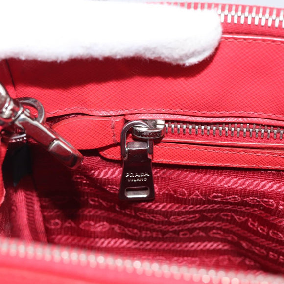 PRADA Hand Bag Safiano Leather 2way Red Silver Auth ep17151V