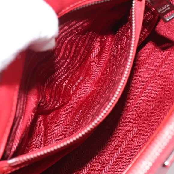 PRADA Hand Bag Safiano Leather 2way Red Silver Auth ep17151V