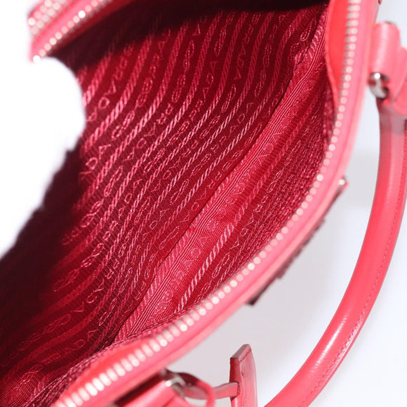 PRADA Hand Bag Safiano Leather 2way Red Silver Auth ep17151V