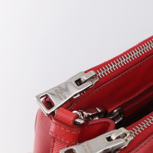 PRADA Hand Bag Safiano Leather 2way Red Silver Auth ep17151V