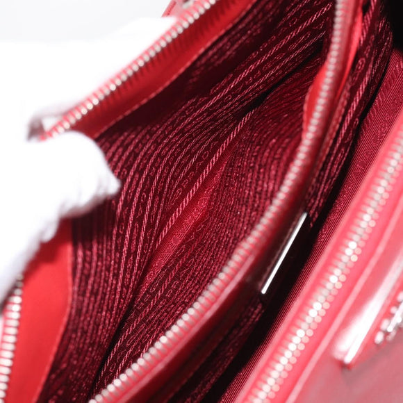 PRADA Hand Bag Safiano Leather 2way Red Silver Auth ep17151V