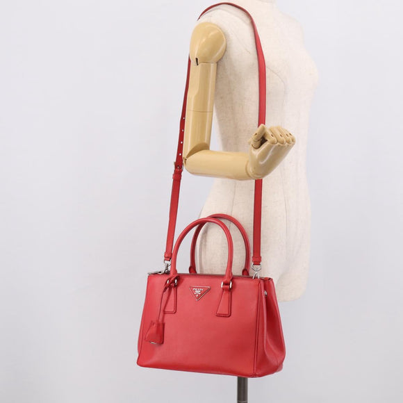 PRADA Hand Bag Safiano Leather 2way Red Silver Auth ep17151V