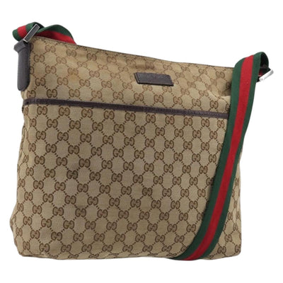 GUCCI GG Canvas Web Sherry Line Shoulder Bag Beige Silver 189751 Auth ep17155